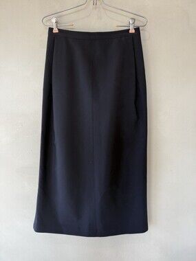 Deveaux New York Women’s Skirt Midi Navy Blue Button Up Straight Made in USA